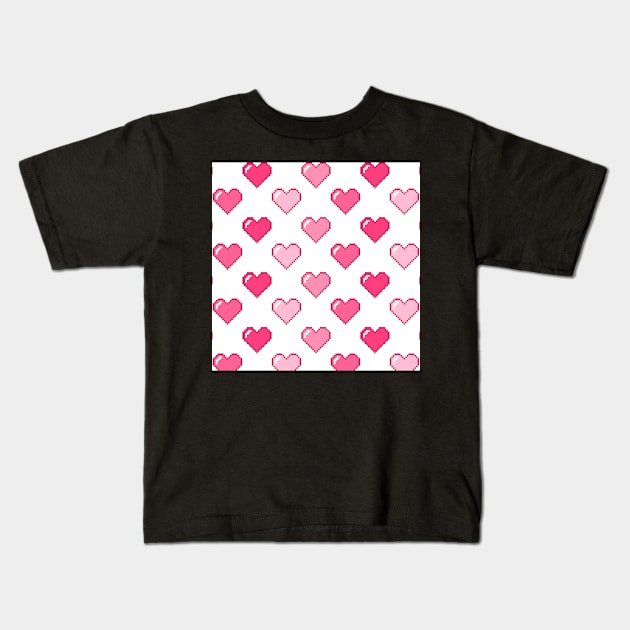 Pixel Heart Pattern Kids T-Shirt by Kacarrot